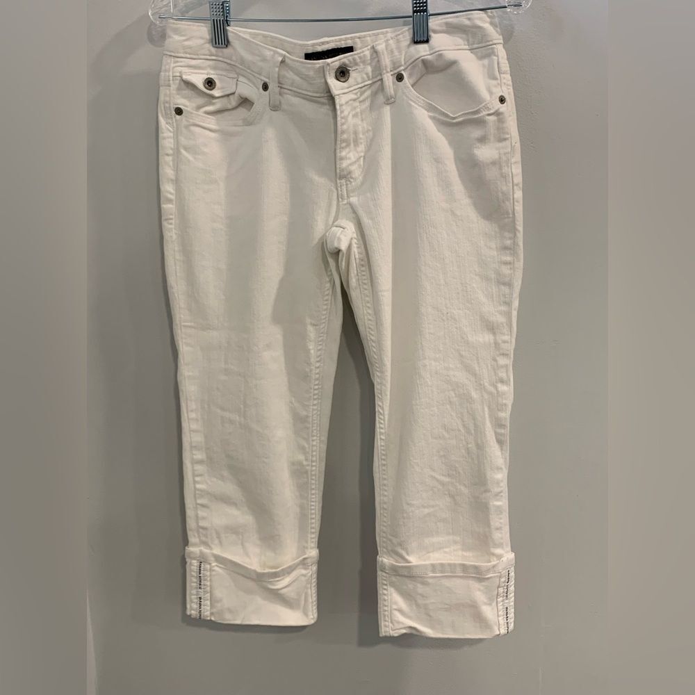 Banana Republic White Ankle Cropped Jeans with Distressed Knees